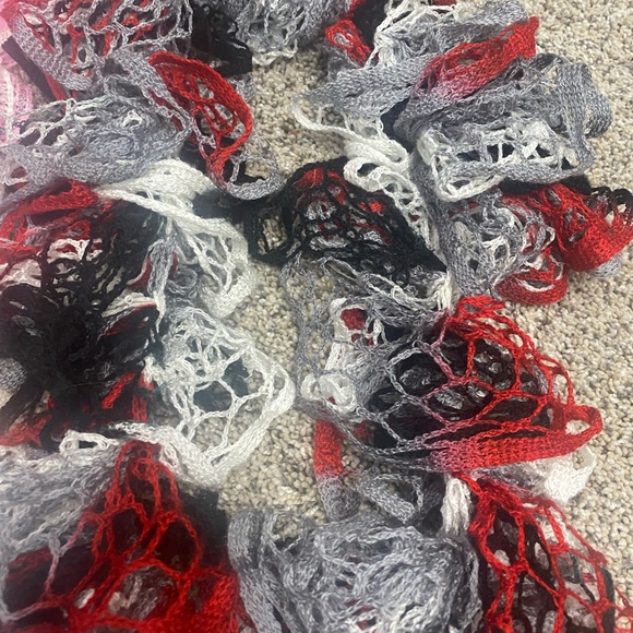 3 Ruffled Crochet Scarf Handmade Red Black Pink Neon Blue Yellow Green Purple - Picture 4 of 4